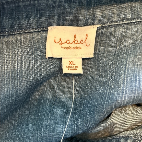 Isabel Maternity Blue Chambray Pearl Snap Long Sleeve Western Shirt Pockets XL. - Picture 7 of 10